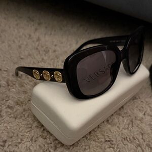 Versace Black Sunglasses with Gold Medallion Accents
